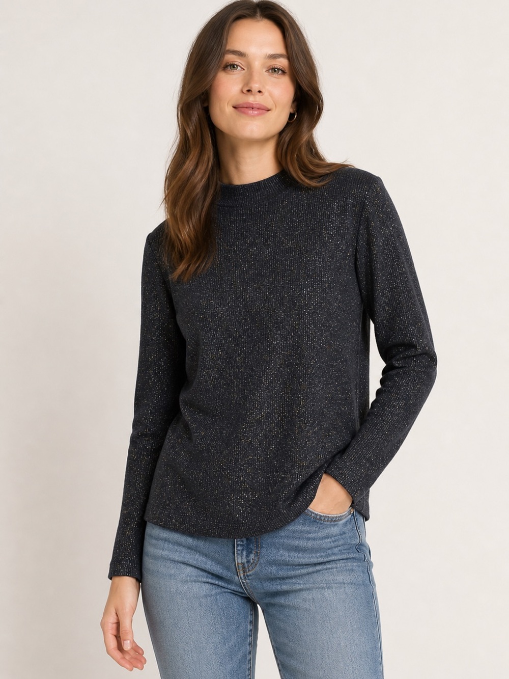 Violets & Roses blue sparkly‎ mock neck top